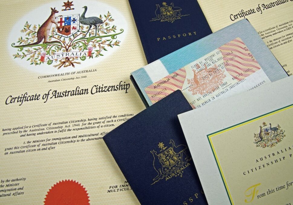 various australian citizenship documents and two passports